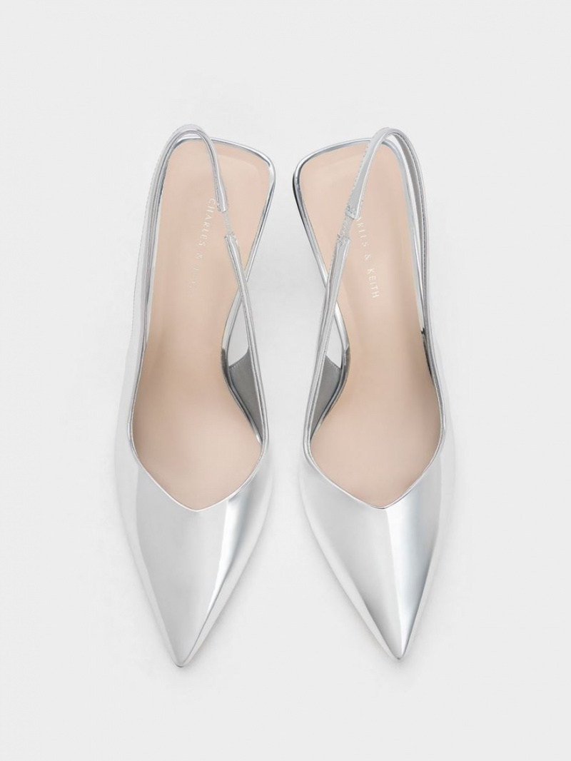 Pantofi Platforma Charles & Keith Metallic Sculptural Slingback Argintii | 703XOMKIS