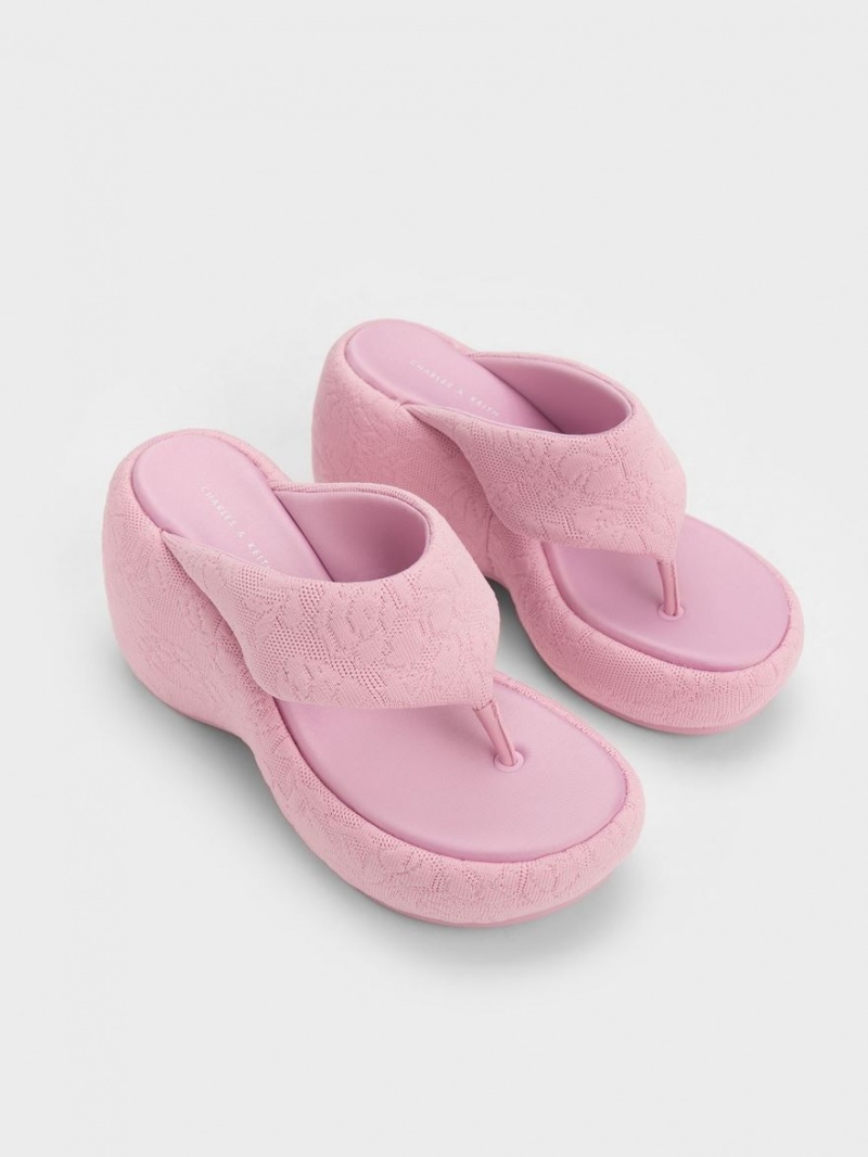 Pantofi Platforma Charles & Keith Noemi Tricotate Platforma Roz | 430MTWYCF