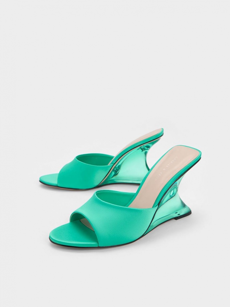 Pantofi Platforma Charles & Keith Recycled Polyester Sculptural Heel Turcoaz | 815LHEFRN