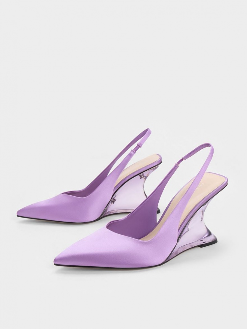 Pantofi Platforma Charles & Keith Reycled Polyester Sculptural Slingback Violet | 857SGQKPB
