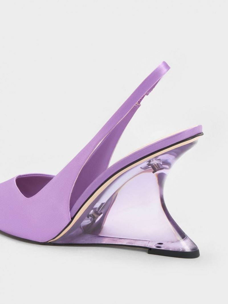 Pantofi Platforma Charles & Keith Reycled Polyester Sculptural Slingback Violet | 857SGQKPB