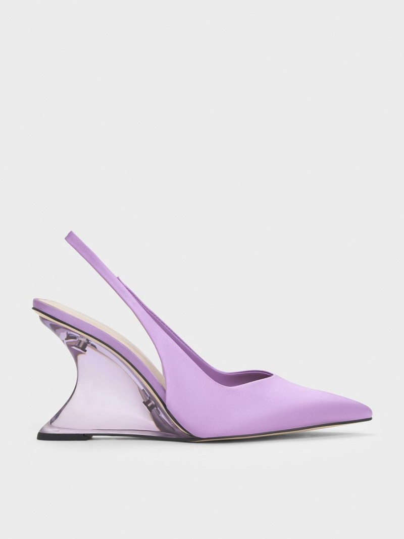 Pantofi Platforma Charles & Keith Reycled Polyester Sculptural Slingback Violet | 857SGQKPB
