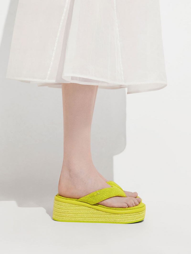 Pantofi Platforma Charles & Keith Woven Espadrile Tanga Verzi Deschis | 523GHUQBP