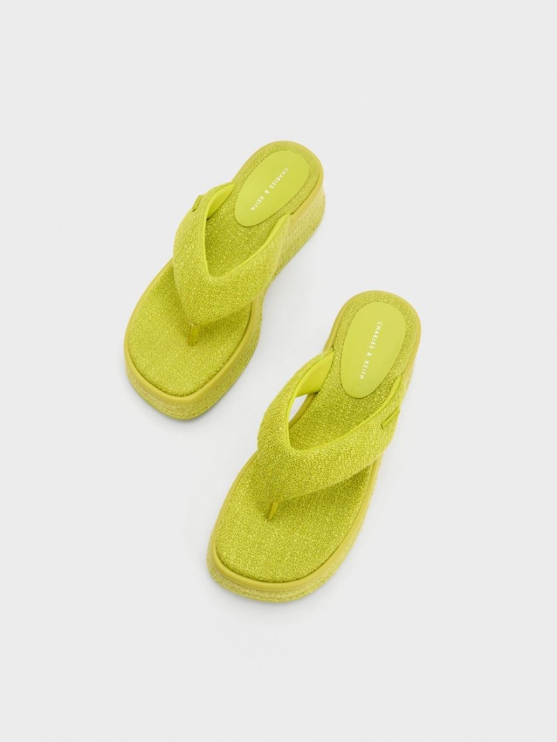 Pantofi Platforma Charles & Keith Woven Espadrile Tanga Verzi Deschis | 523GHUQBP