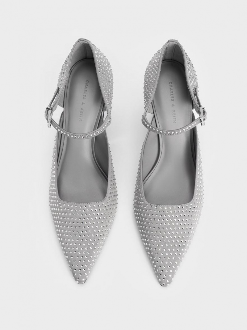 Pantofi Platforma Charles & Keith Zania Gem-Embellished Sculptural D'Orsay Gri | 384PNTCSB