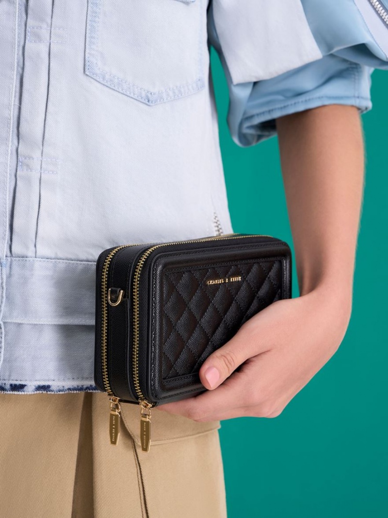 Portofel Charles & Keith Matlasat Boxy Long Negrii | 517OUXACJ