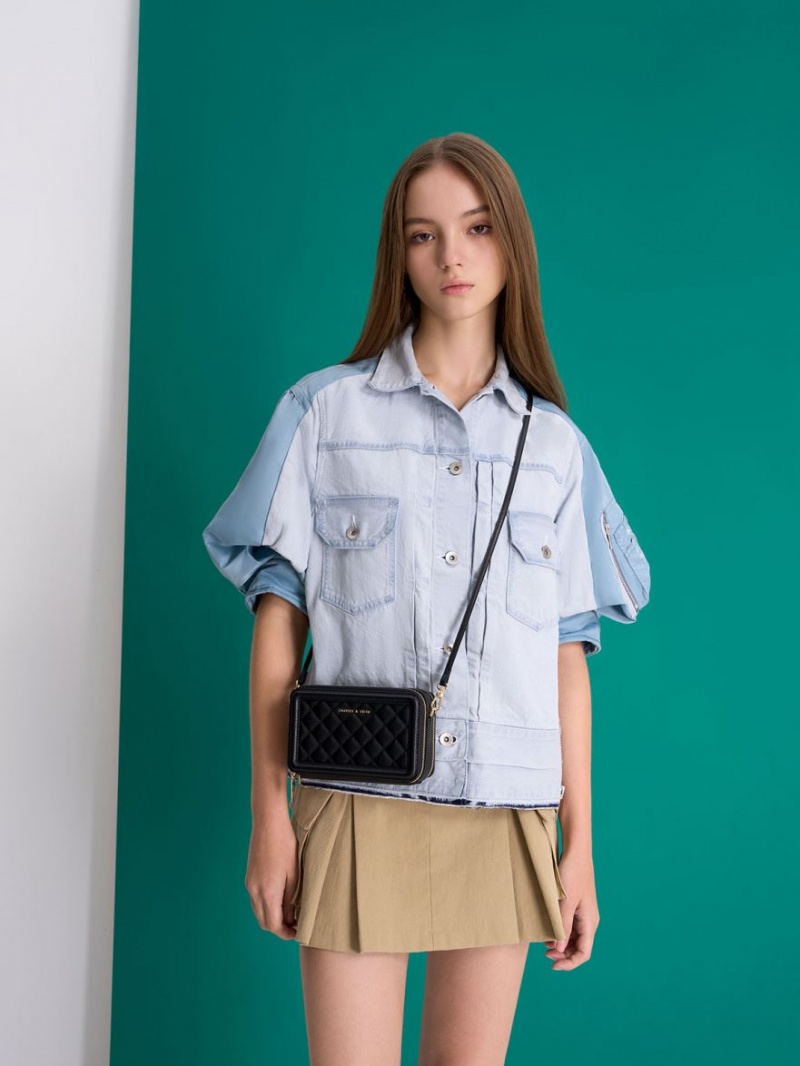 Portofel Charles & Keith Matlasat Boxy Long Negrii | 517OUXACJ