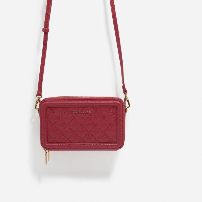 Portofel Charles & Keith Matlasat Boxy Long Rosii | 153DOWNKH