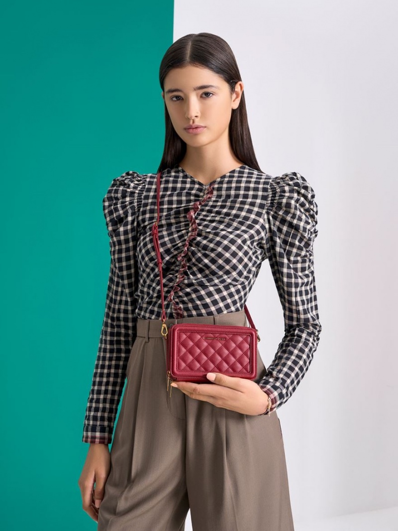 Portofel Charles & Keith Matlasat Boxy Long Rosii | 153DOWNKH