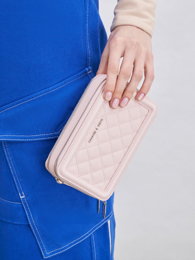 Portofel Charles & Keith Matlasat Boxy Long Roz | 546DOFQVZ