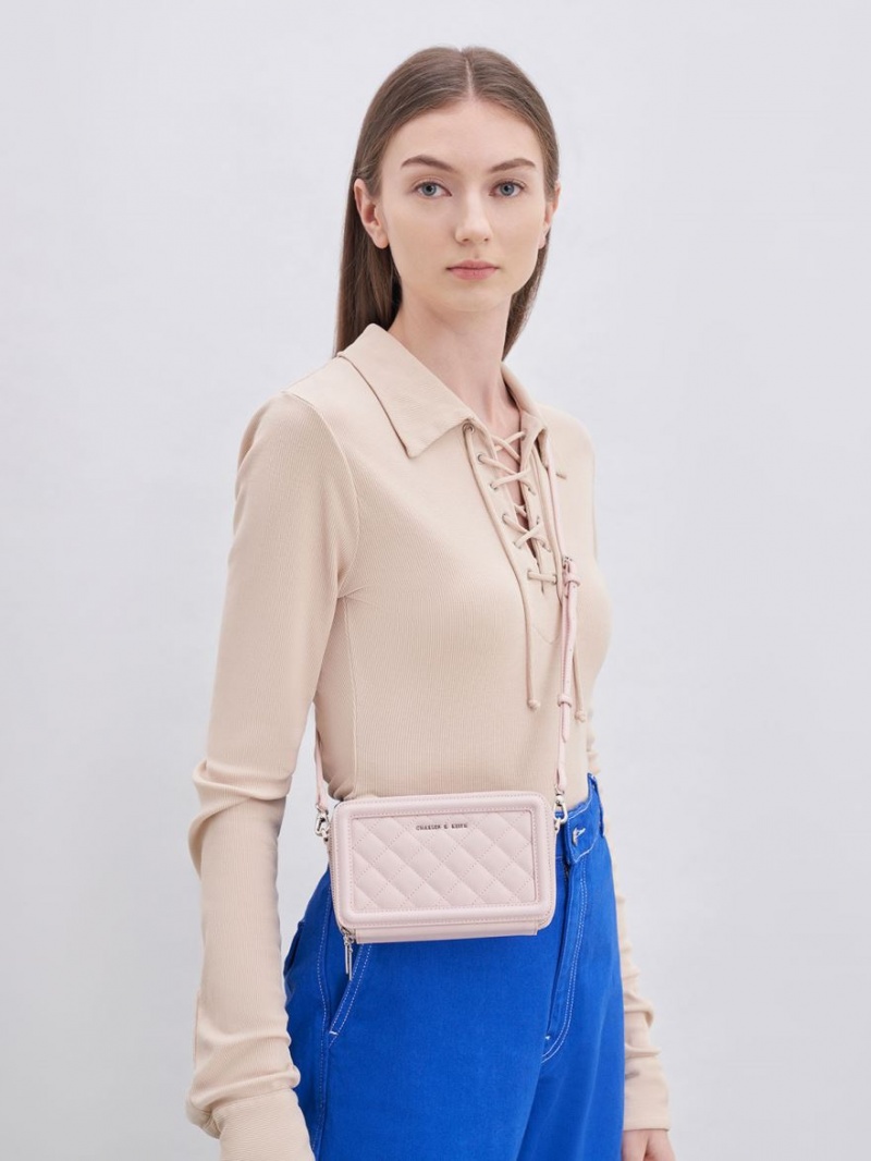 Portofel Charles & Keith Matlasat Boxy Long Roz | 546DOFQVZ