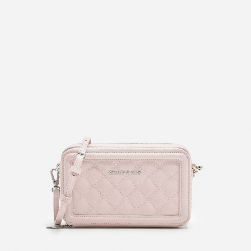 Portofel Charles & Keith Matlasat Boxy Long Roz | 546DOFQVZ