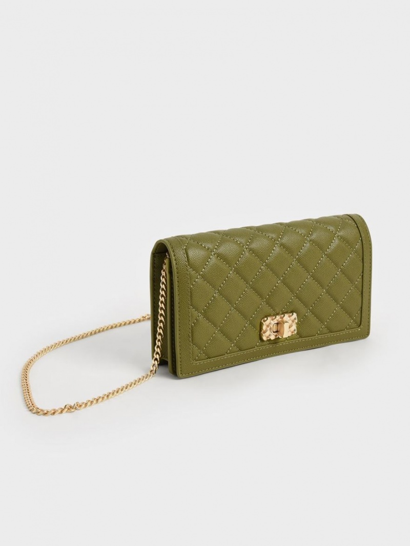 Portofel Charles & Keith Micaela Matlasat Long Masline Verzi | 783JSTRCG