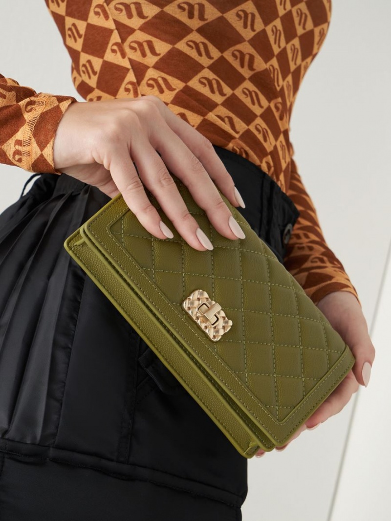 Portofel Charles & Keith Micaela Matlasat Long Masline Verzi | 783JSTRCG