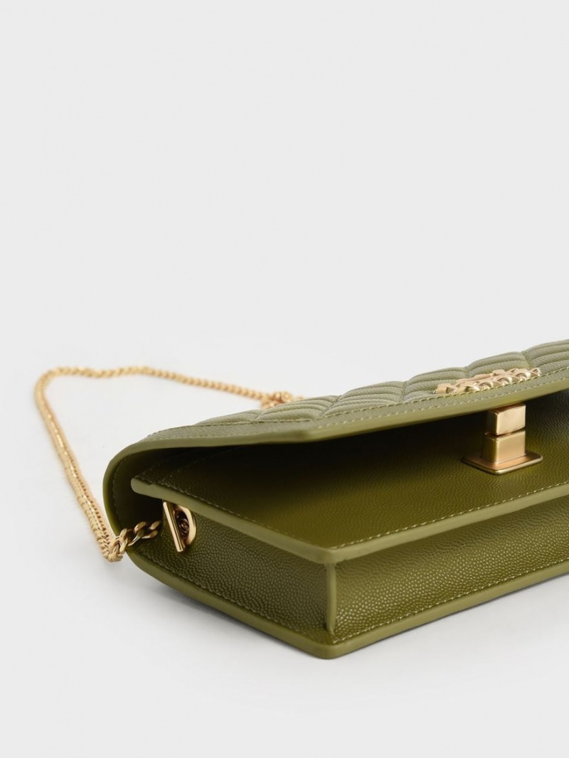 Portofel Charles & Keith Micaela Matlasat Long Masline Verzi | 783JSTRCG