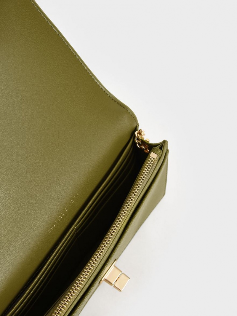 Portofel Charles & Keith Micaela Matlasat Long Masline Verzi | 783JSTRCG