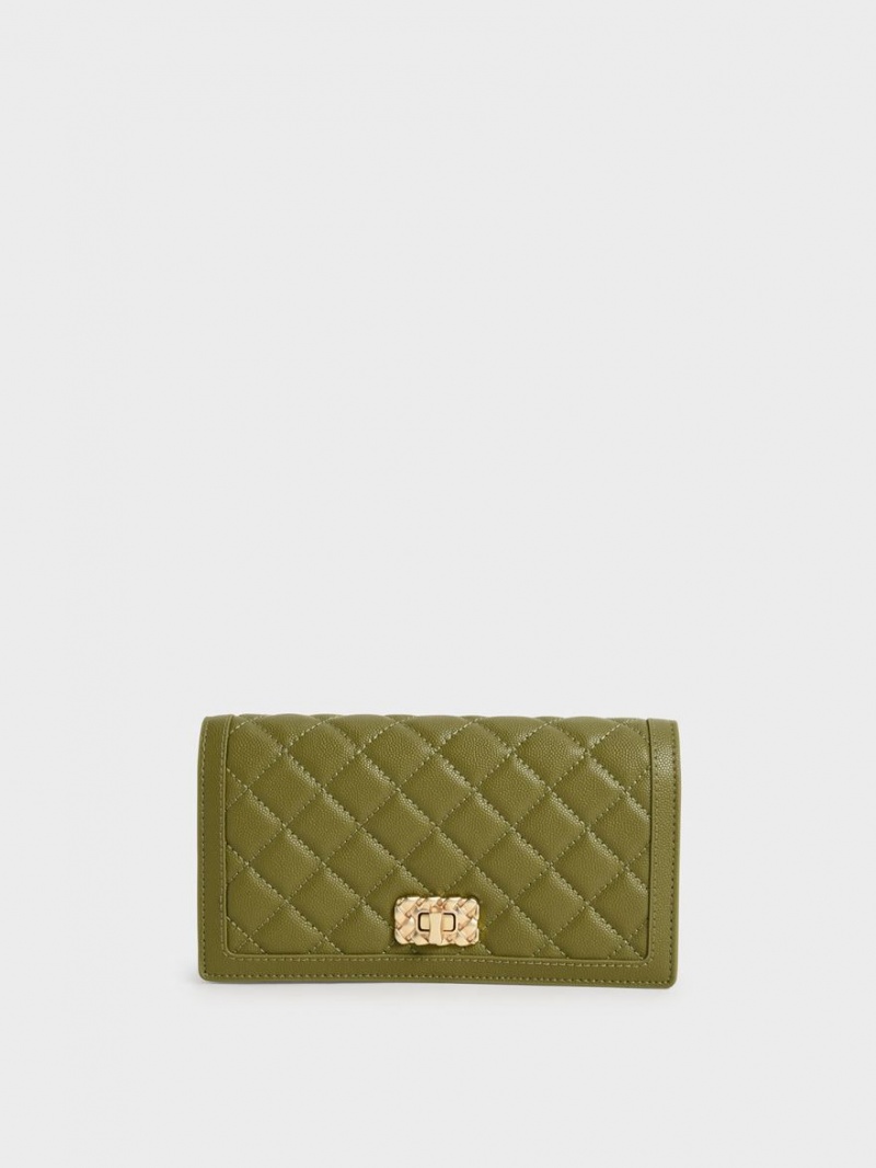Portofel Charles & Keith Micaela Matlasat Long Masline Verzi | 783JSTRCG