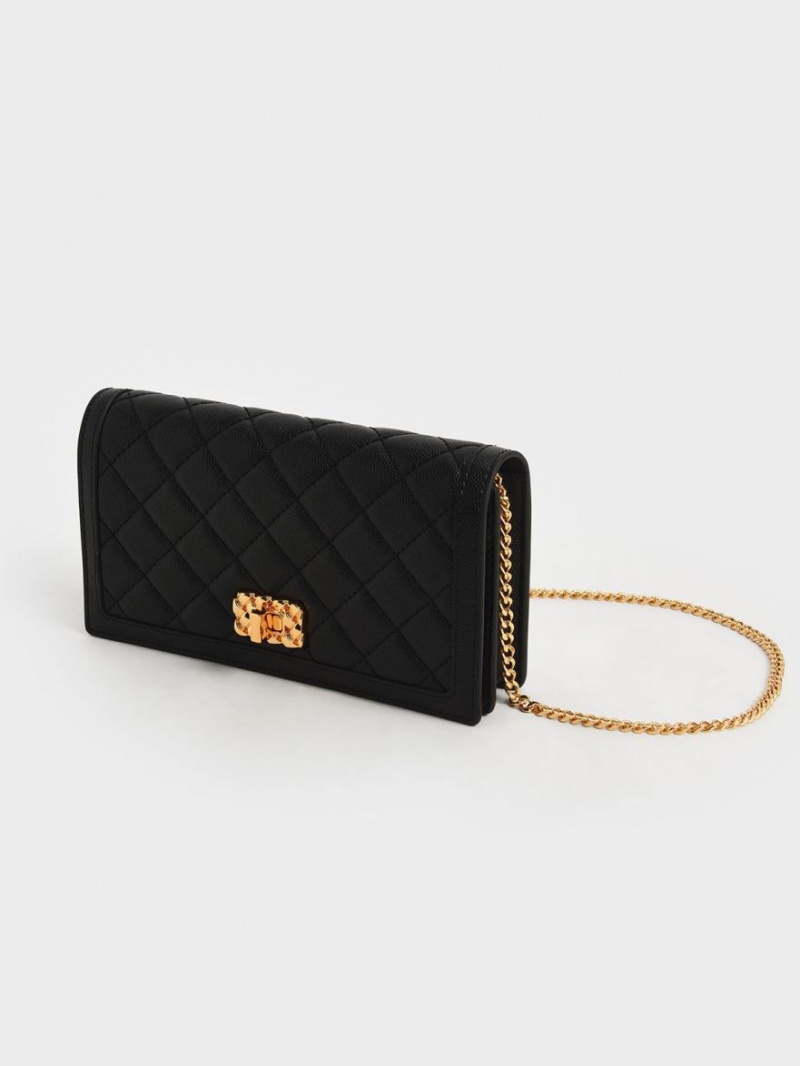 Portofel Charles & Keith Micaela Matlasat Long Negrii | 681HDTWAX