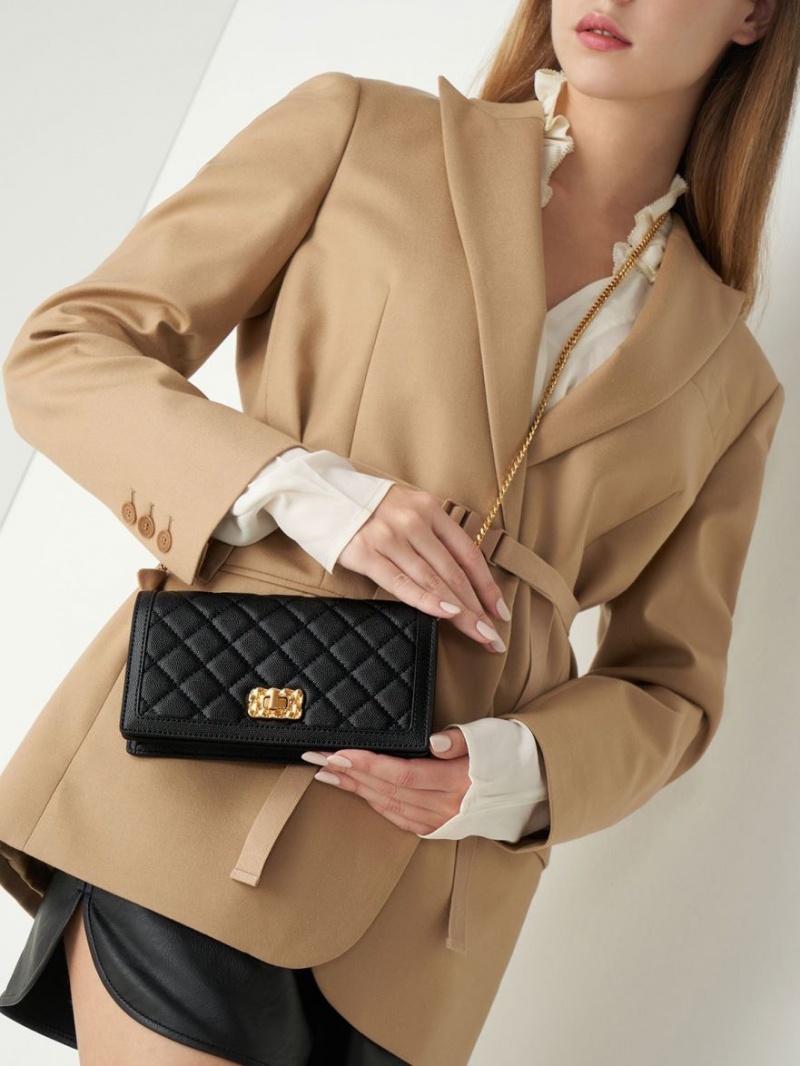 Portofel Charles & Keith Micaela Matlasat Long Negrii | 681HDTWAX