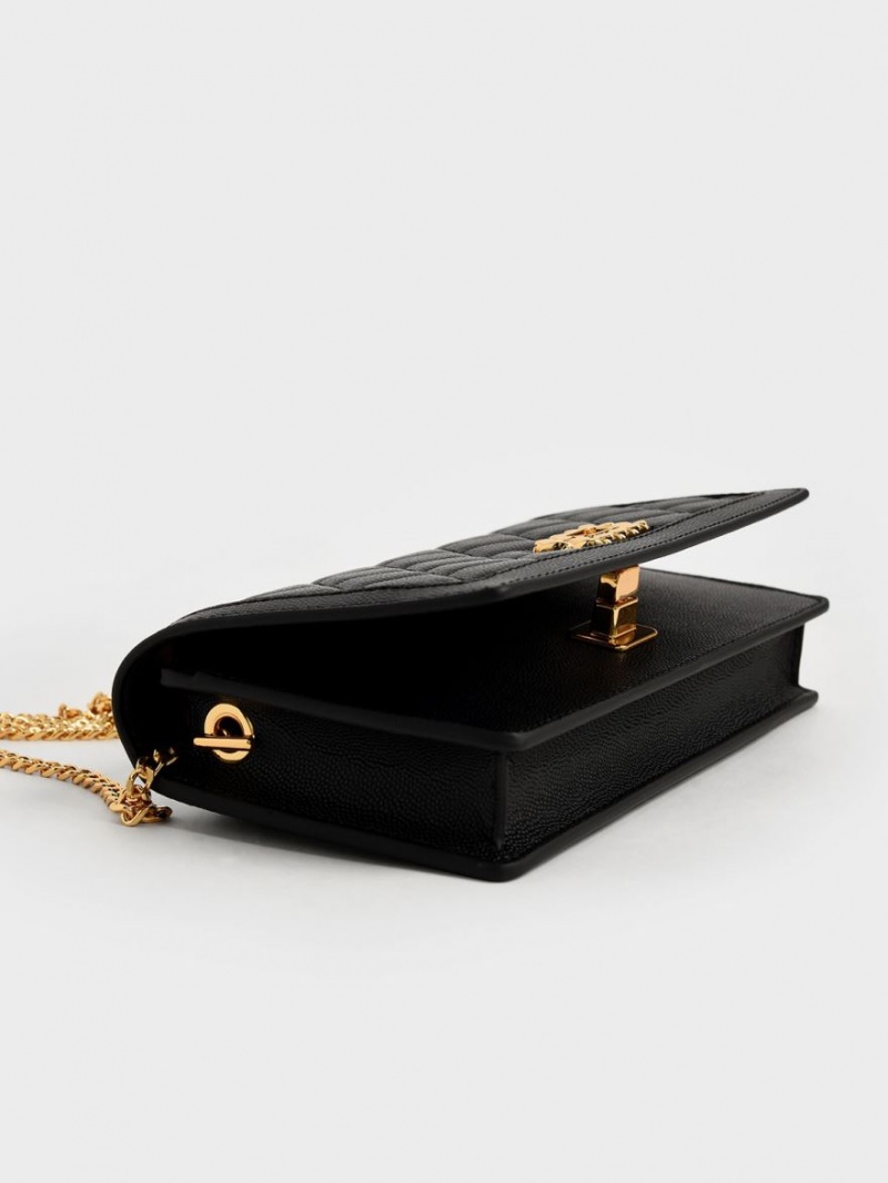Portofel Charles & Keith Micaela Matlasat Long Negrii | 681HDTWAX