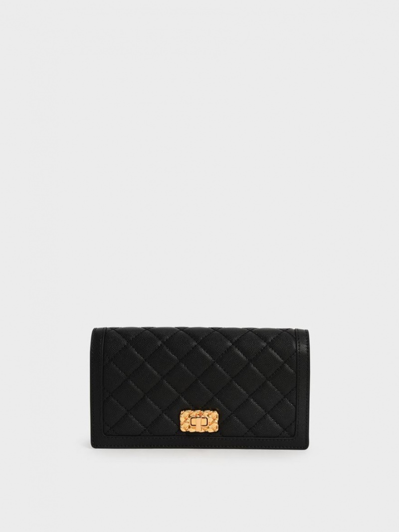 Portofel Charles & Keith Micaela Matlasat Long Negrii | 681HDTWAX