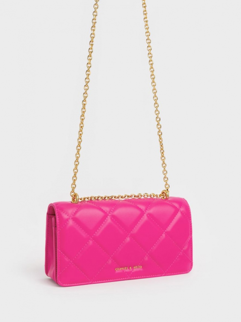 Portofel Charles & Keith Paffuto Chain Handle Matlasat Long Fucsie | 095CKQUFY
