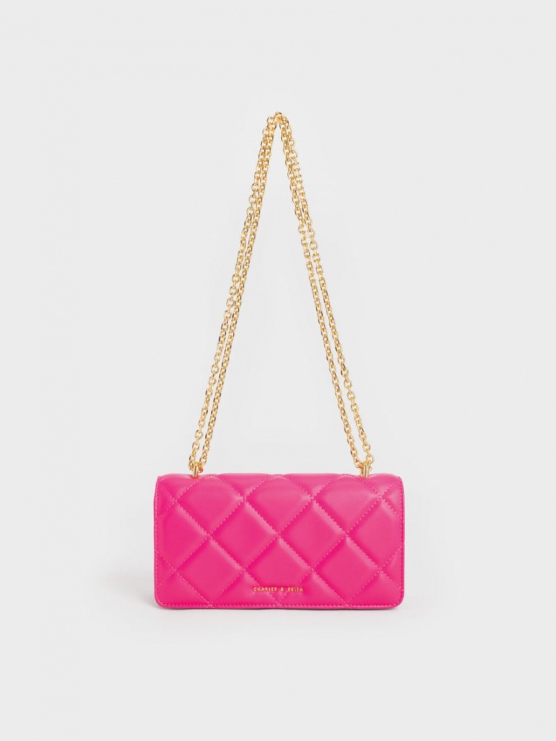 Portofel Charles & Keith Paffuto Chain Handle Matlasat Long Fucsie | 095CKQUFY