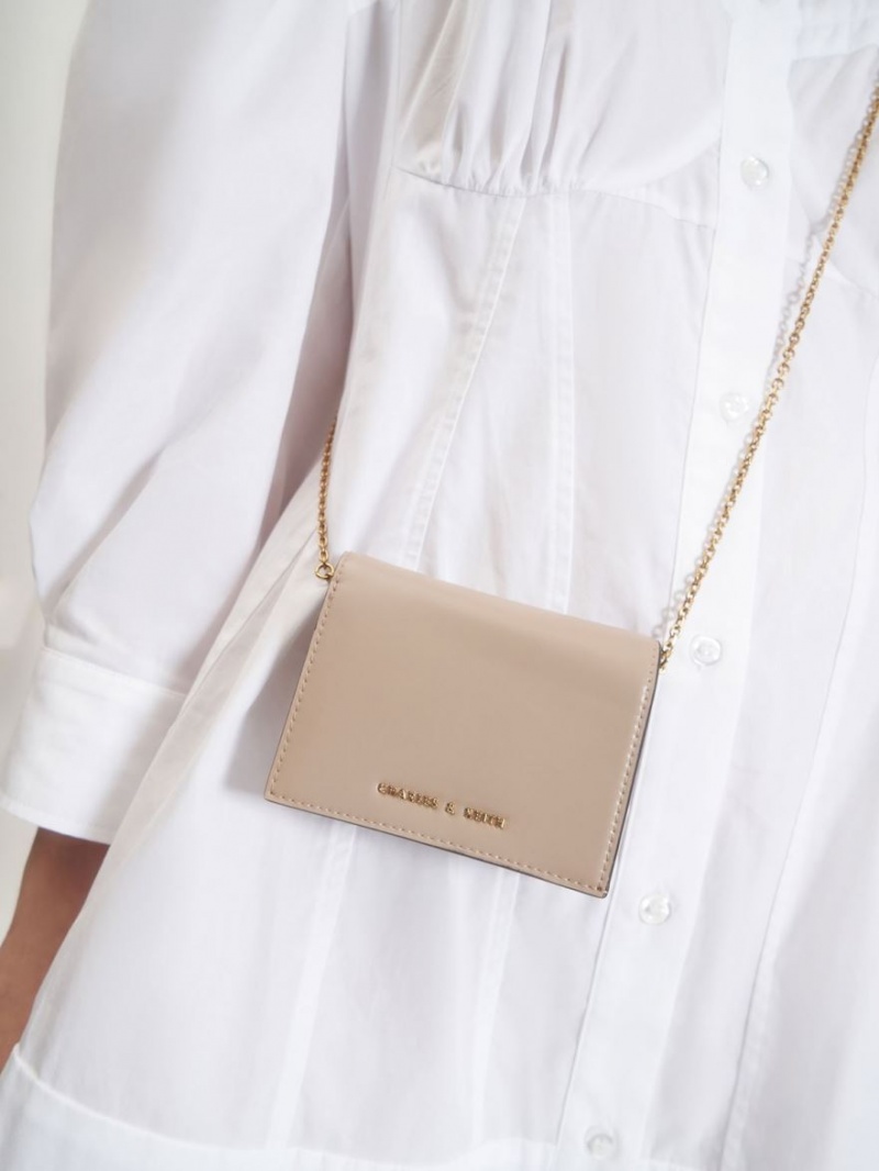 Portofel Charles & Keith Snap Button Mini Scurte Bej | 584XKGMQT