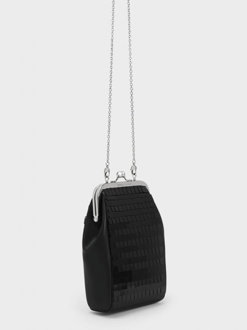 Pouches Charles & Keith Disc-Embellished Chain Handle Negrii | 250RGYIBF
