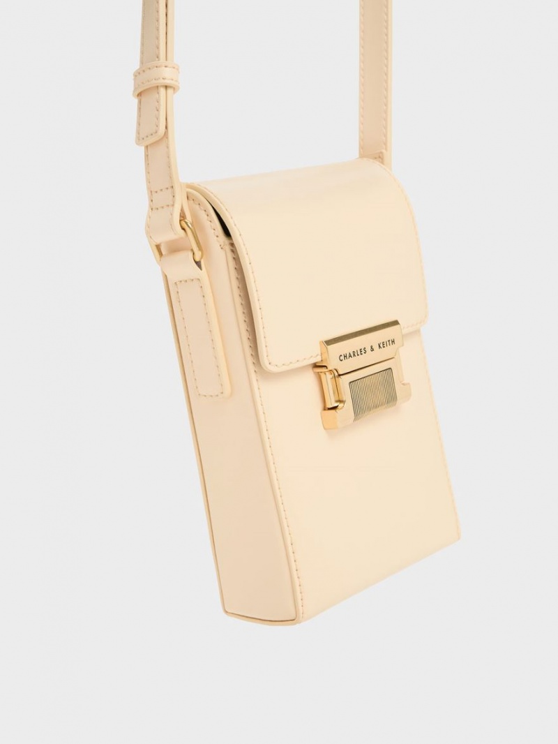 Pouches Charles & Keith Freida Metallic Accent Elongated Bej | 574YJZCRW