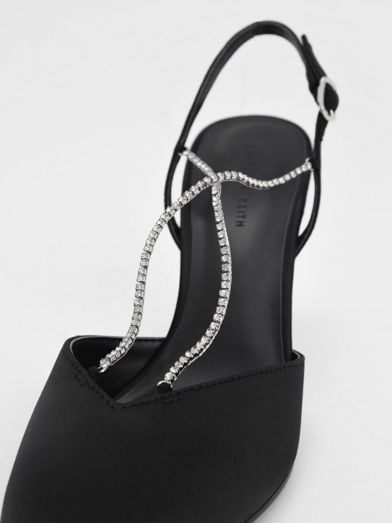 Pumps Charles & Keith Adel Recycled Polyester Gem-Curea Slingback Negrii | 968GJQDOT