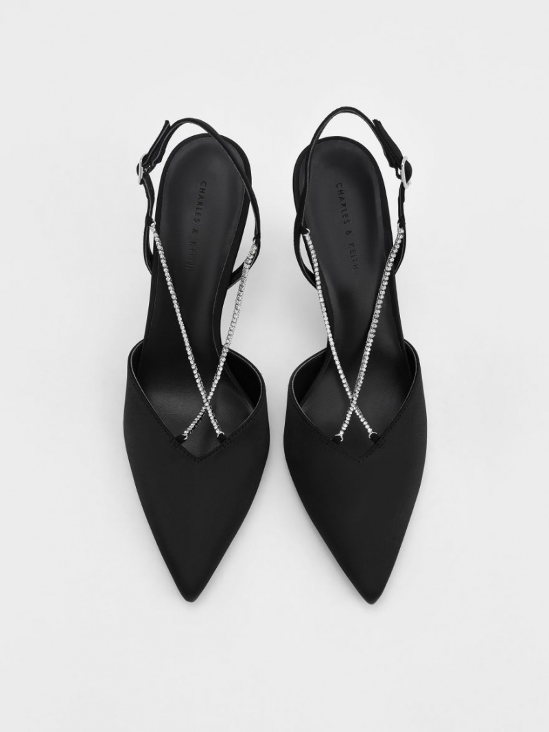 Pumps Charles & Keith Adel Recycled Polyester Gem-Curea Slingback Negrii | 968GJQDOT