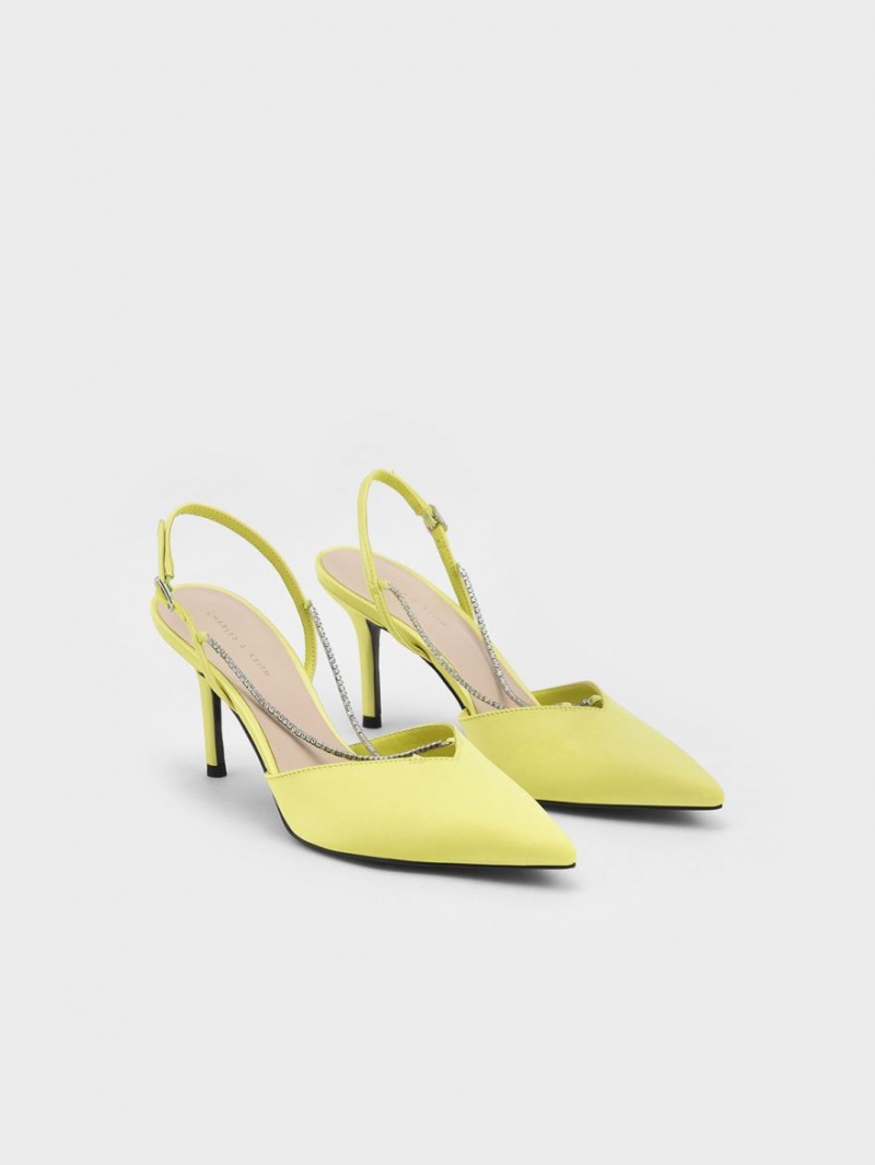 Pumps Charles & Keith Adel Recycled Polyester Gem-Curea Slingback Verzi Deschis | 862KVISDE