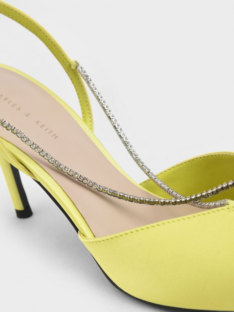Pumps Charles & Keith Adel Recycled Polyester Gem-Curea Slingback Verzi Deschis | 862KVISDE