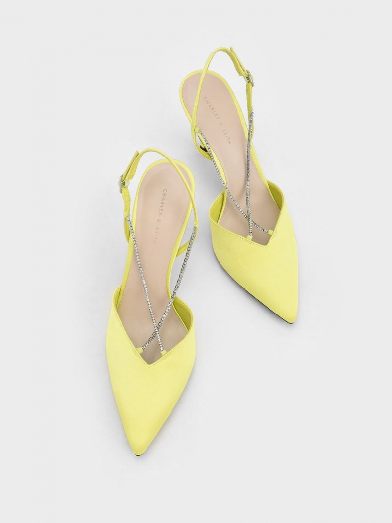 Pumps Charles & Keith Adel Recycled Polyester Gem-Curea Slingback Verzi Deschis | 862KVISDE