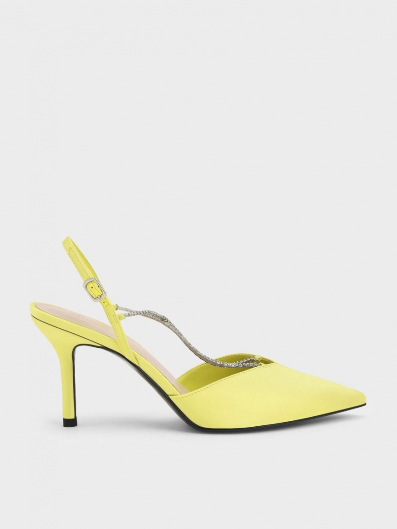 Pumps Charles & Keith Adel Recycled Polyester Gem-Curea Slingback Verzi Deschis | 862KVISDE