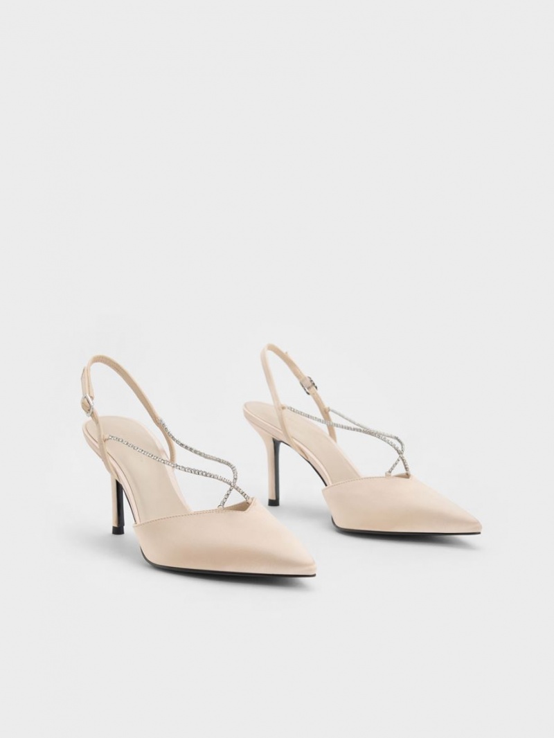 Pumps Charles & Keith Adel Recycled Polyester Gem-Curea Slingback Bej | 734DOTHGK