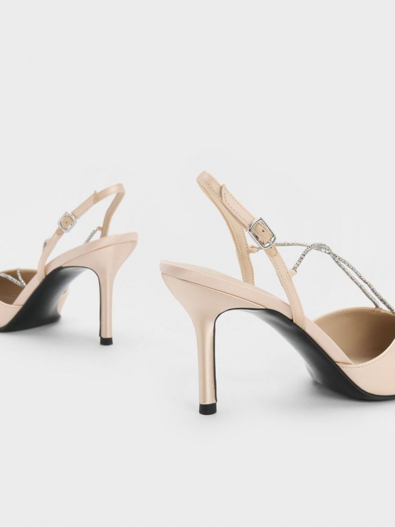 Pumps Charles & Keith Adel Recycled Polyester Gem-Curea Slingback Bej | 734DOTHGK