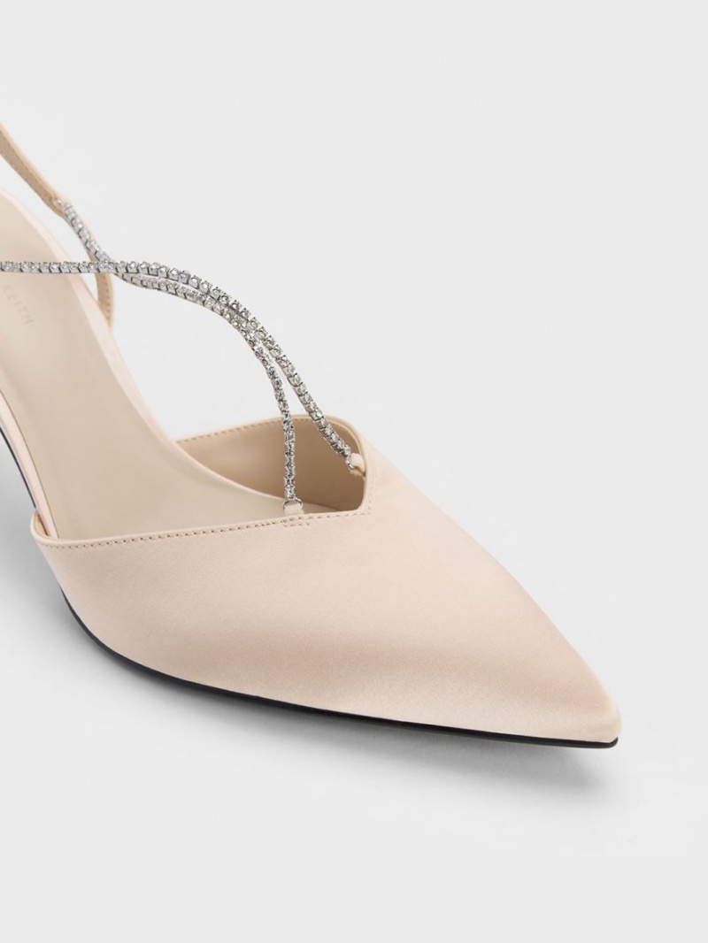 Pumps Charles & Keith Adel Recycled Polyester Gem-Curea Slingback Bej | 734DOTHGK