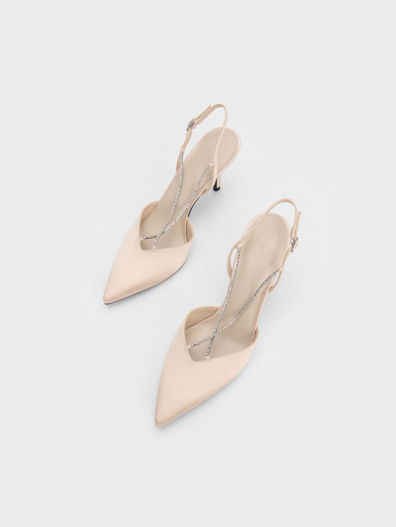 Pumps Charles & Keith Adel Recycled Polyester Gem-Curea Slingback Bej | 734DOTHGK
