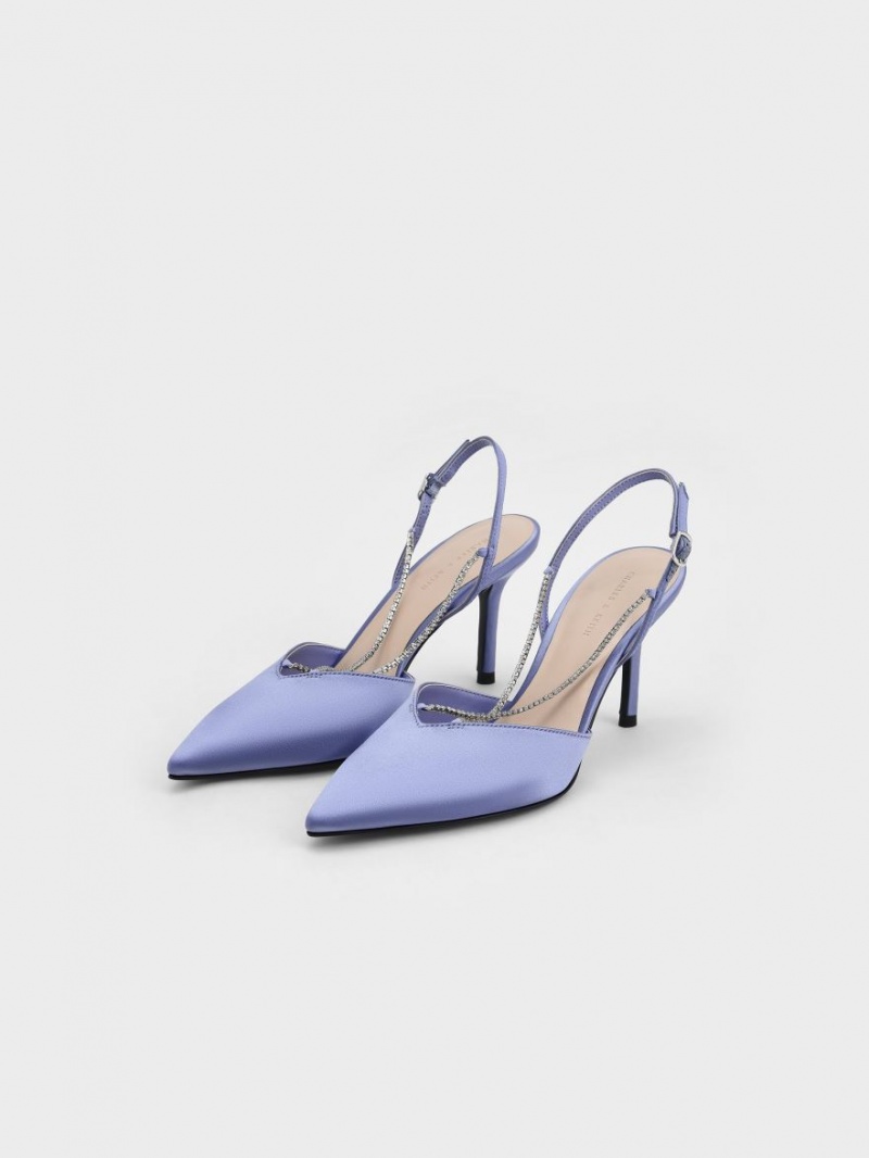 Pumps Charles & Keith Adel Recycled Polyester Gem-Curea Slingback Ballerina Albastri | 581HYLDSA