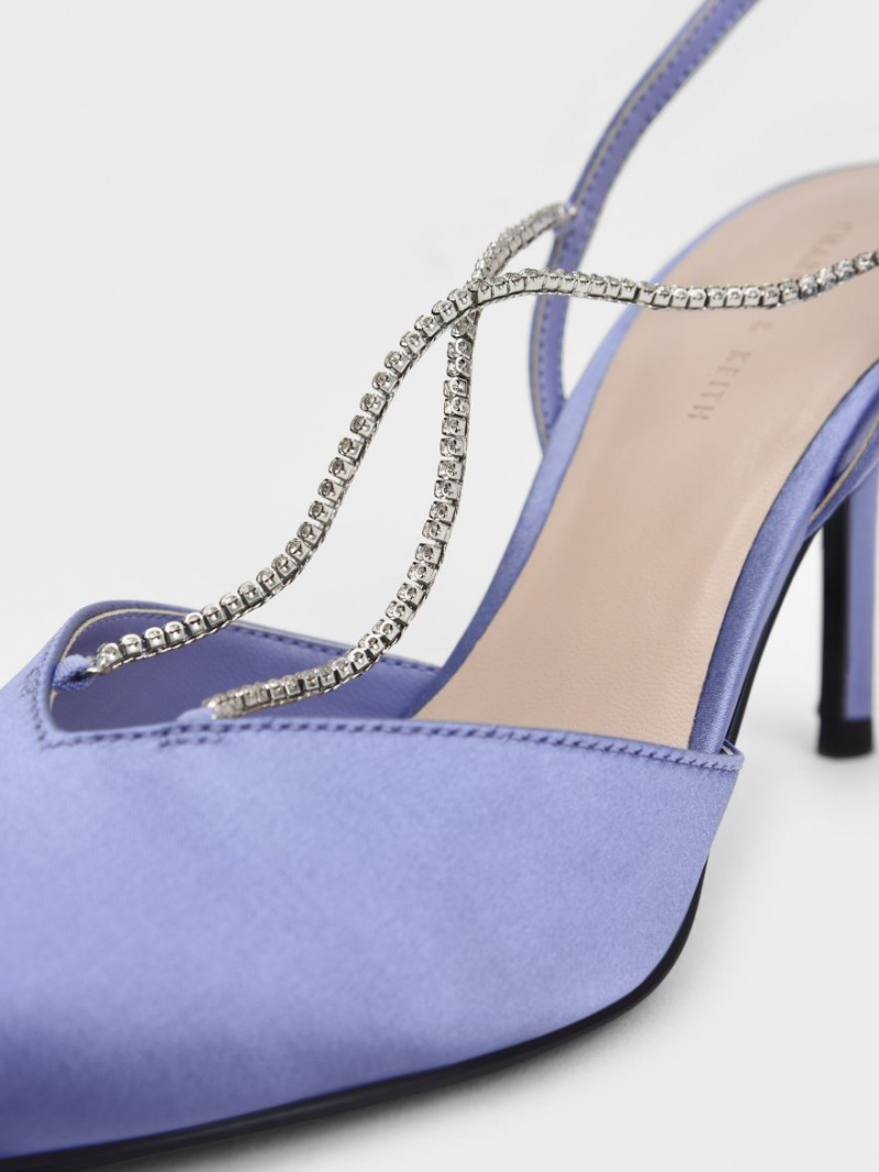 Pumps Charles & Keith Adel Recycled Polyester Gem-Curea Slingback Ballerina Albastri | 581HYLDSA