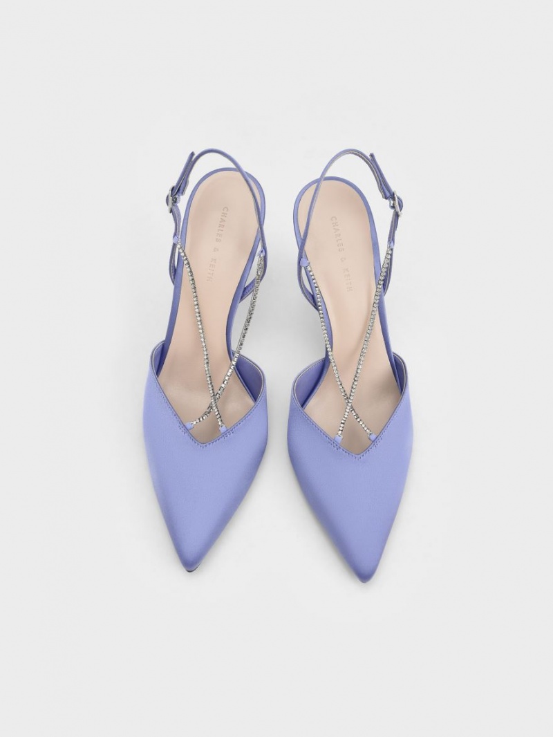 Pumps Charles & Keith Adel Recycled Polyester Gem-Curea Slingback Ballerina Albastri | 581HYLDSA