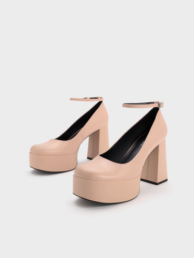 Pumps Charles & Keith Ankle-Curea Platforma Bej | 507AOFQCZ