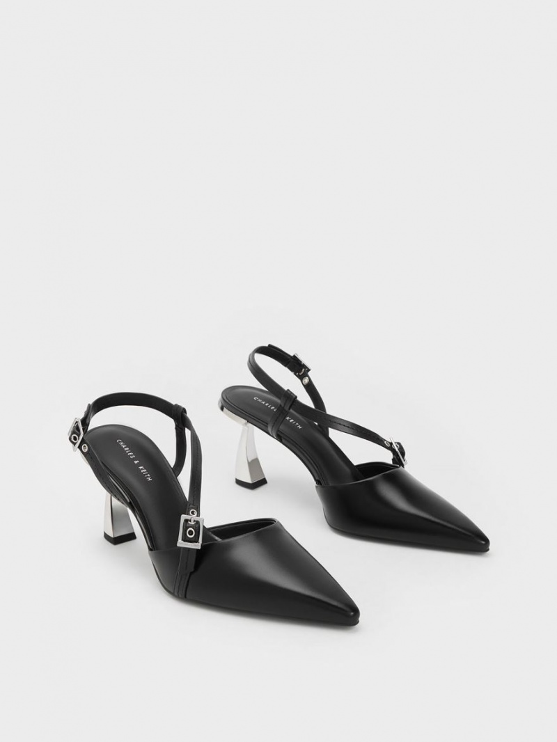 Pumps Charles & Keith Asymmetric Curved Heel Slingback Negrii | 690RWGCAE