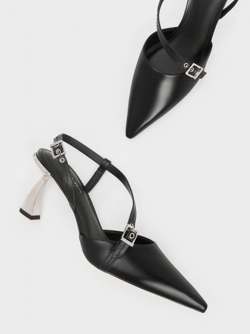 Pumps Charles & Keith Asymmetric Curved Heel Slingback Negrii | 690RWGCAE