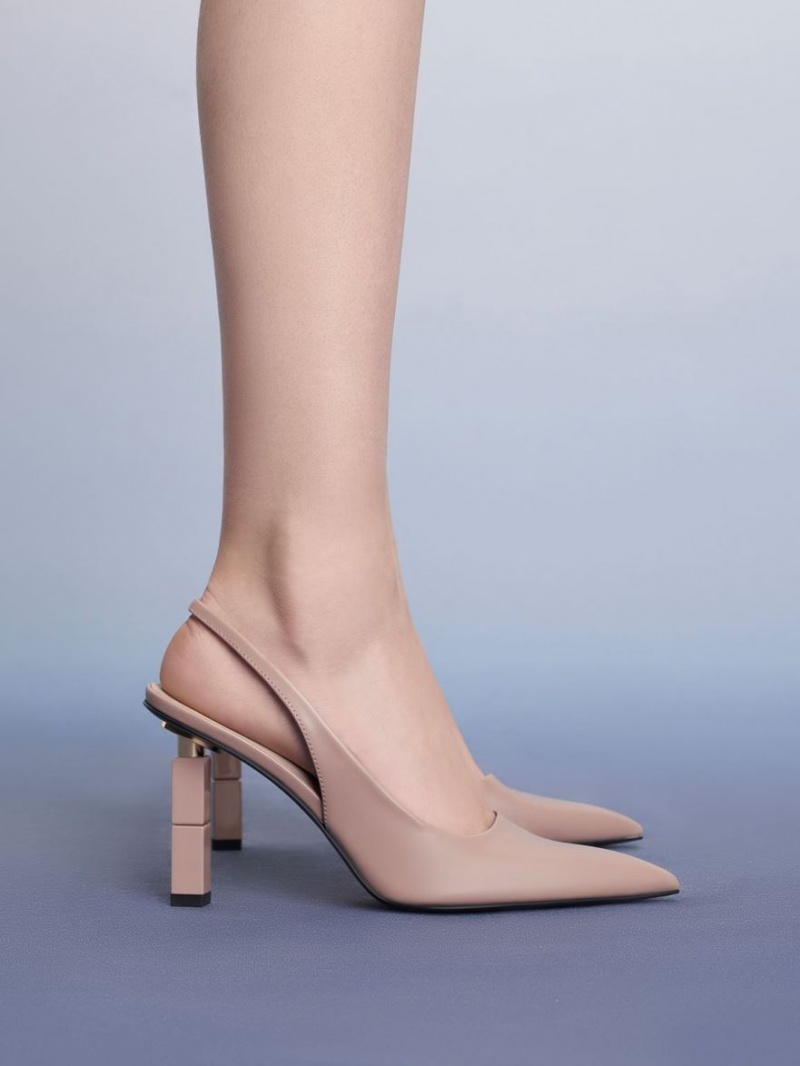 Pumps Charles & Keith Asymmetric Sculptural Heel Bej | 051LZEVGC