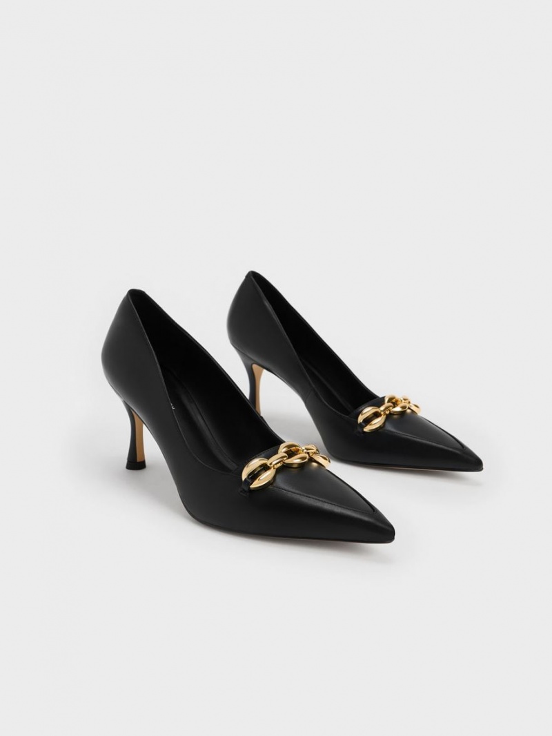 Pumps Charles & Keith Avani Grosolan Chain Stilleto Heel Negrii | 652REDNUQ