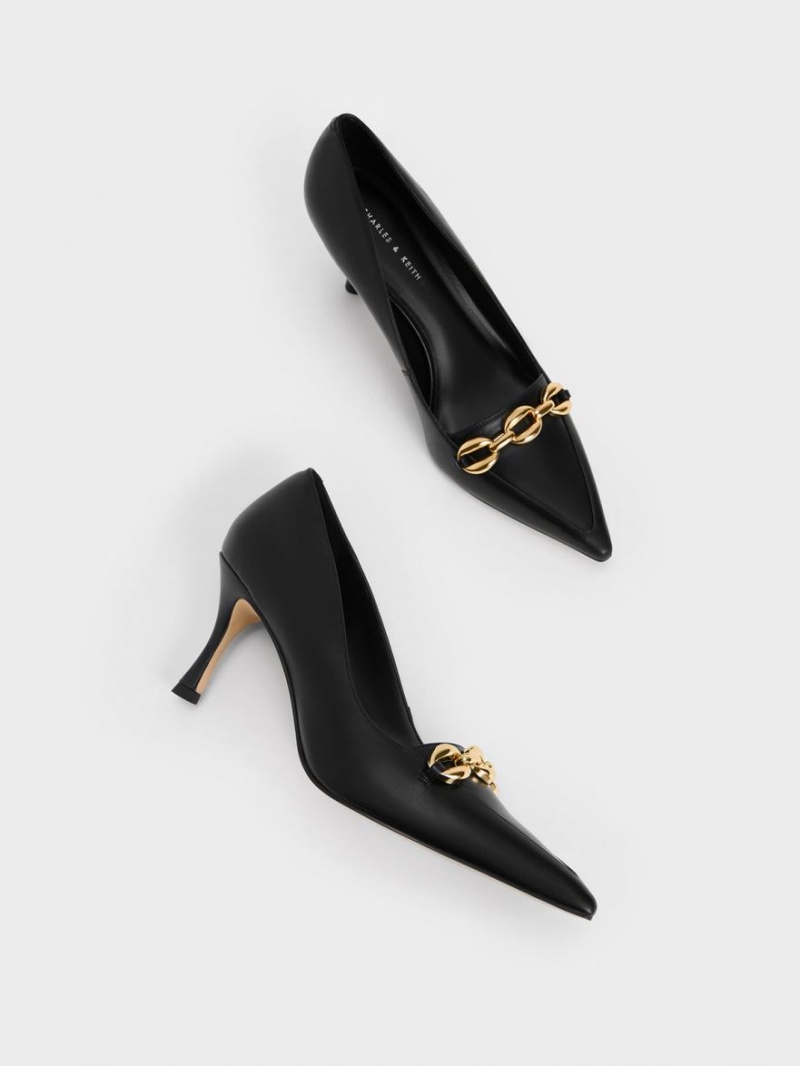 Pumps Charles & Keith Avani Grosolan Chain Stilleto Heel Negrii | 652REDNUQ