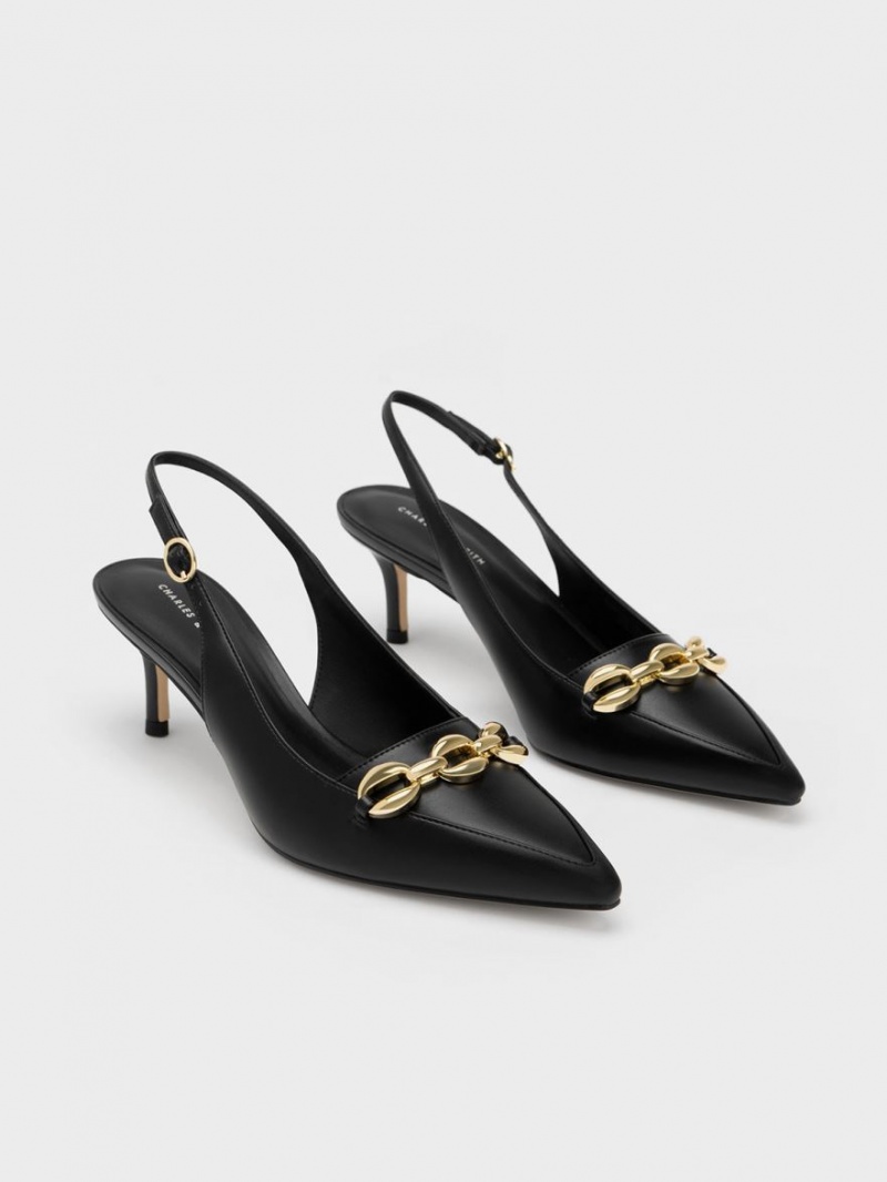 Pumps Charles & Keith Avani Grosolan Chain-Embellished Slingback Negrii | 056WRDYOE